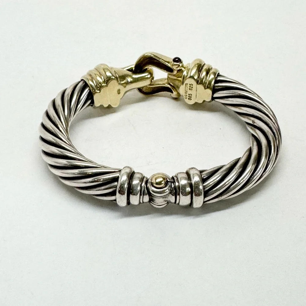 David Yurman 10mm Gold Buckle Sterling Silver Bracelet - Picture 4 of 11